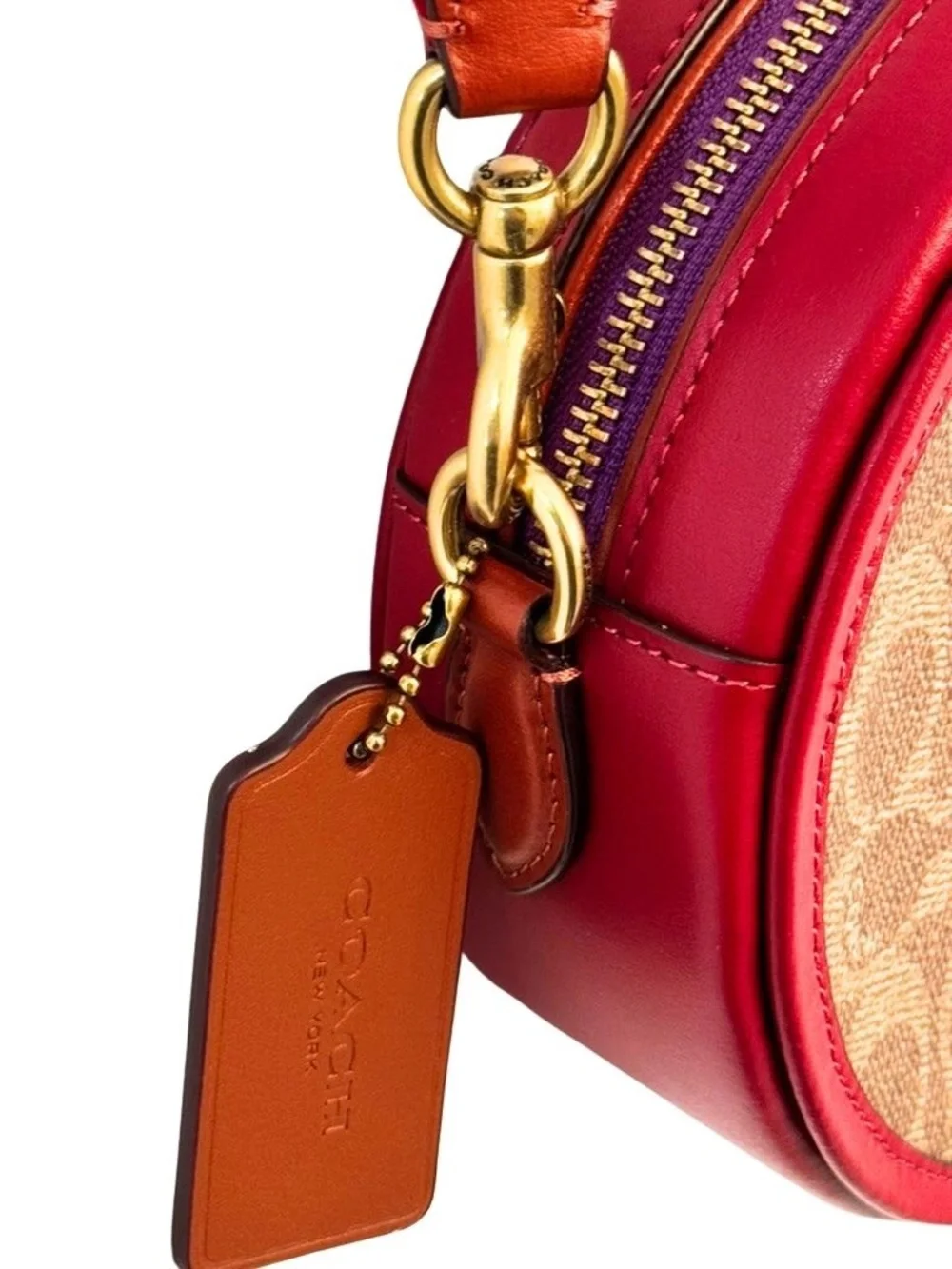 Coach Lunar New Year Kia Circle Bag Signature Canvas Red Lavender Zip